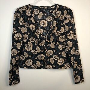 Nasty Gal Floral Button Down VNeck Long Sleeve Top